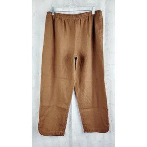 Susan Graver Linen/Rayon Capri Ankle Pants Women's Brown Pockets Elastic Waist L